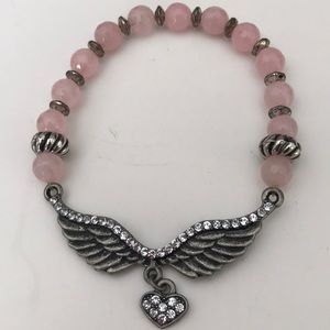 Hand Crafted Pink and Silver Bracelet with Rhinestones Large Size